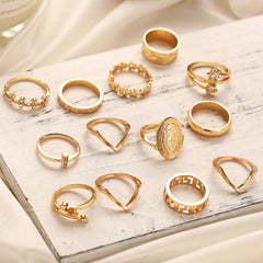 13 Pc Medallion Ring Set w/Austrian Crystals 18K Gold Plated Ring Italian Design