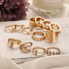 13 Pc Medallion Ring Set w/Austrian Crystals 18K Gold Plated Ring Italian Design